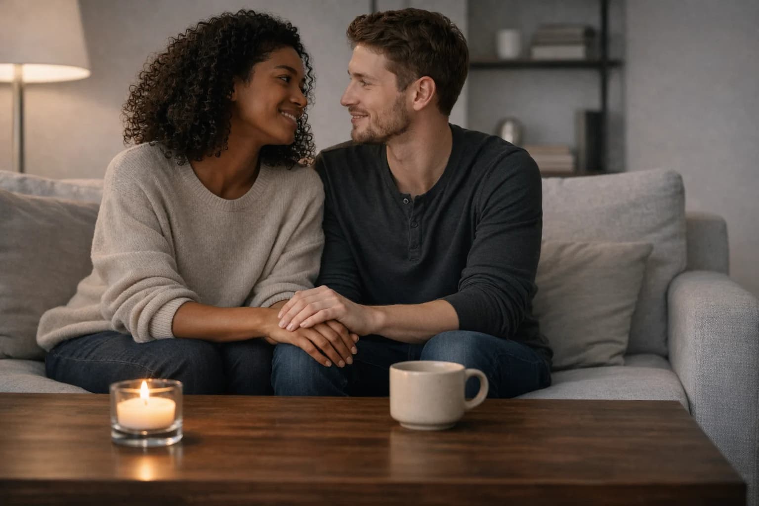 A couple sharing a calm, candlelit evening at home — the kind of presence gK Ignite was built for.